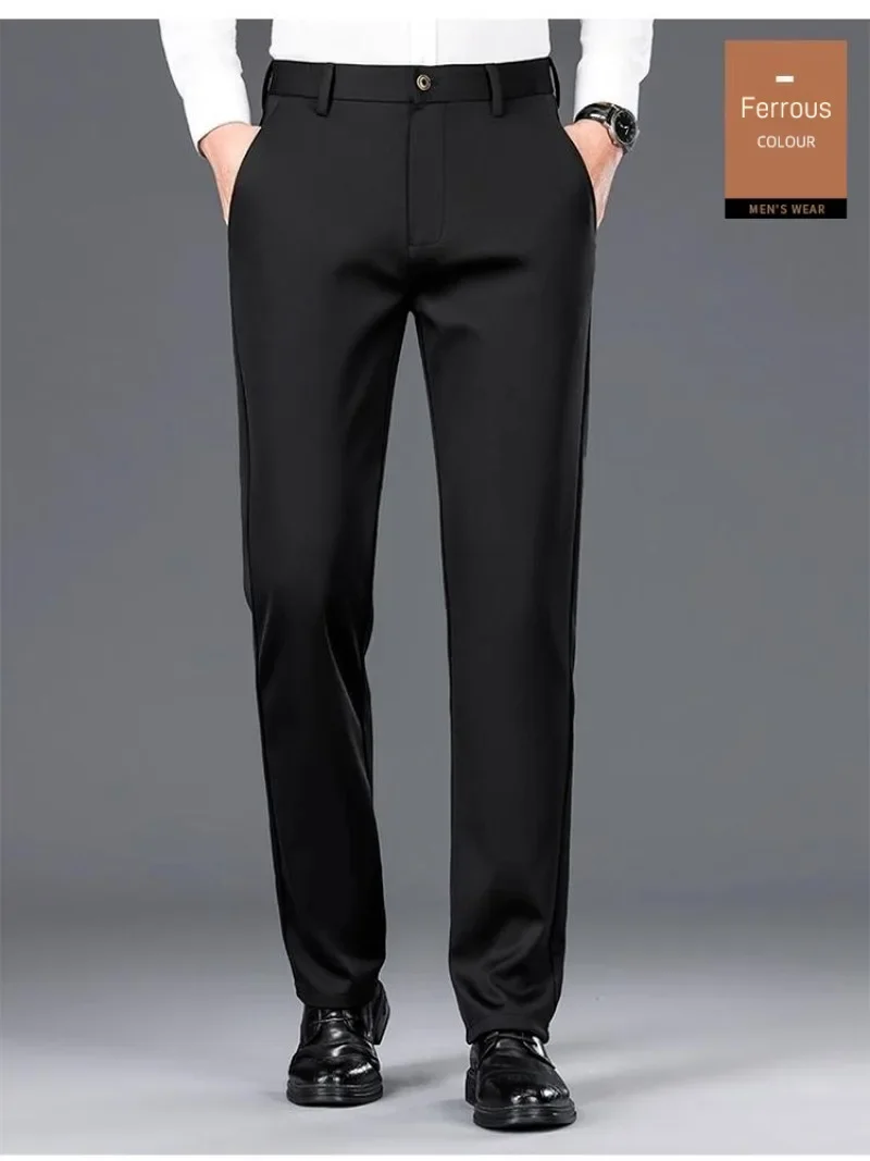 Velvet Men's Business Trousers Embroidered Straight Pants Adult Male Fashion Formal Occasion Leisure Official Suit Pants