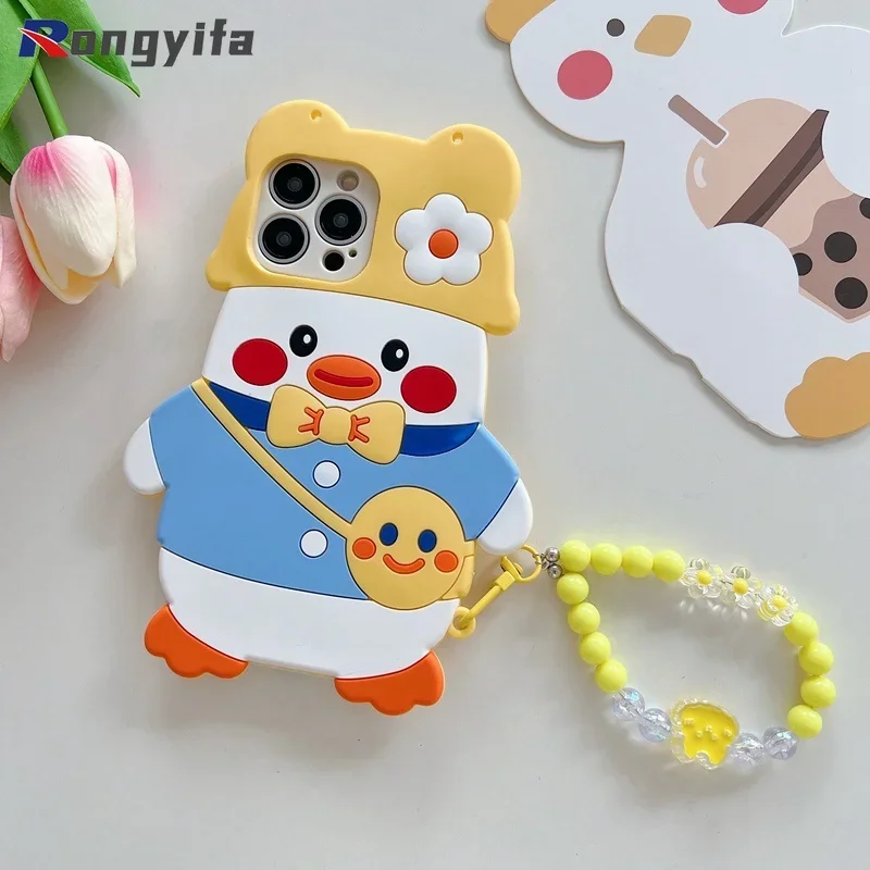 For Samsung Galaxy S23 Ultra S23 Plus S22 S21 S20 Ultra Plus S23+ S22+ S21+ S20+ S21 FESuper Cute Duckling Phone Case+Bracelet