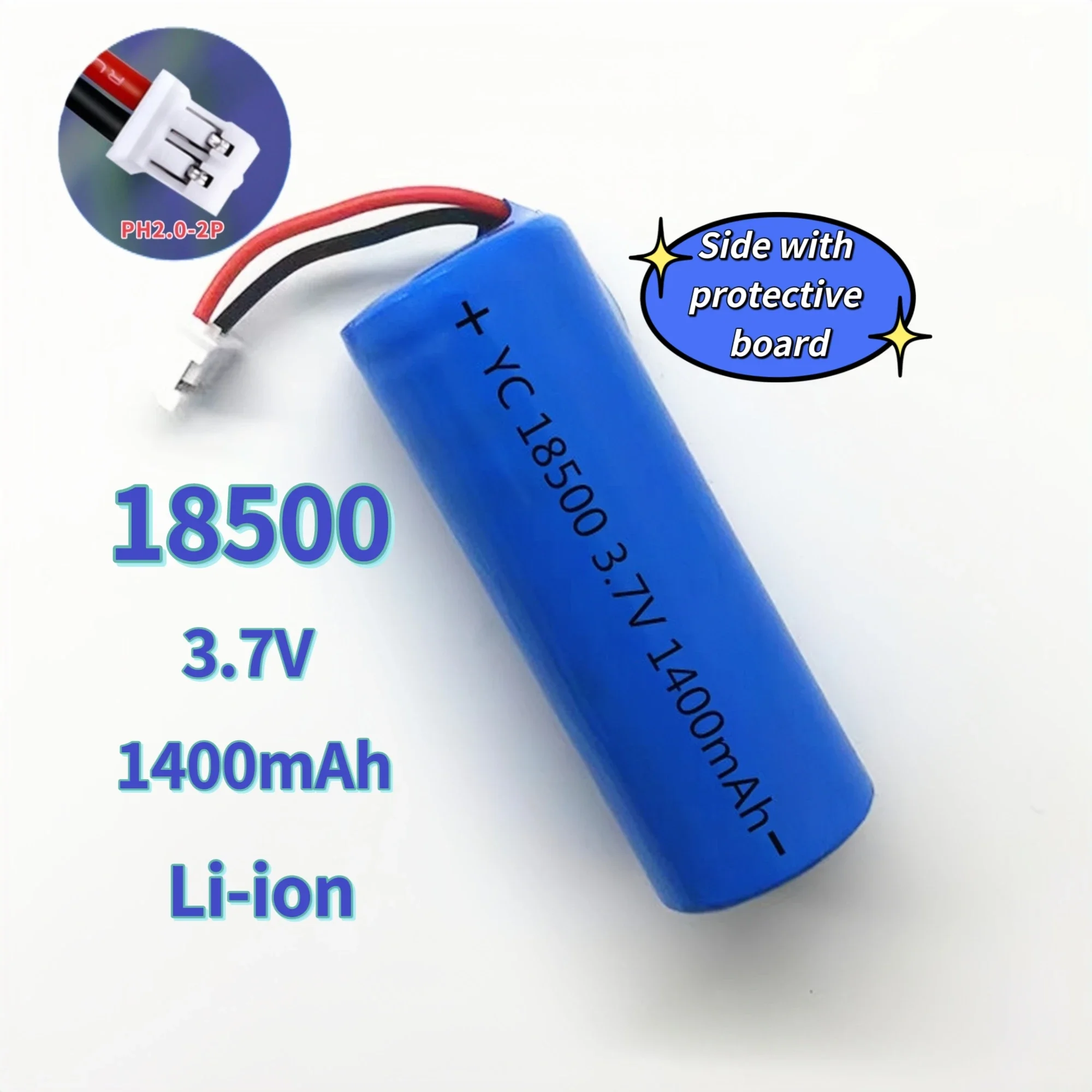 18500 rechargeable lithium battery 3.7V 1400mAh with connector for Flashlight Speaker Electric toothbrush Radio Toy Keyboard