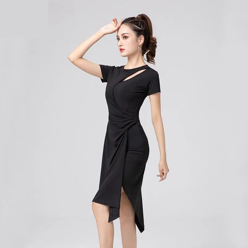 Sexy Short-sleeve Hollow Latin Dance One-piece Dress For Women Ballroom Tango Cha Cha Dance Skirt Latin Dance Competition Dress