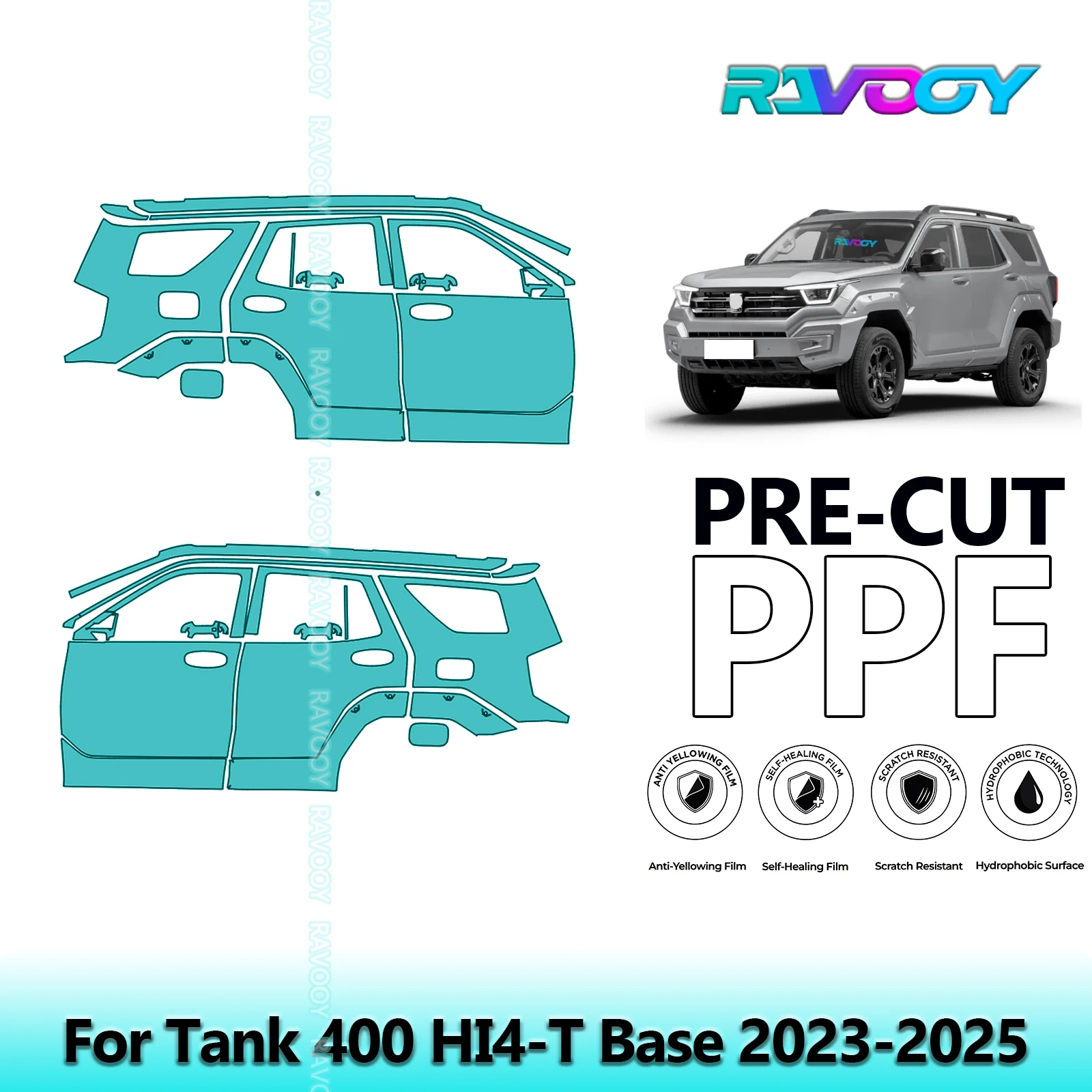

For Tank 400 HI4-T Base 2023-2025 8.5mil Clear Matte Pre-Cut PPF Door & A/B Pillar Kit TPU Paint Protection Film Set