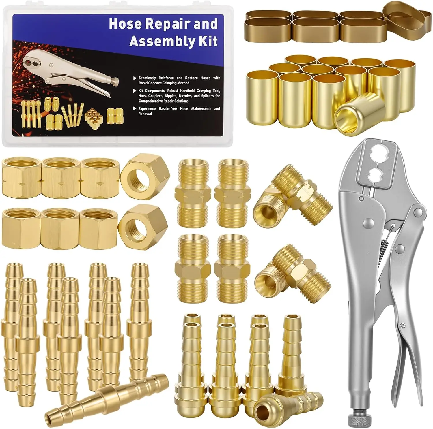 طقم تصليح خرطوم 49 قطعة مع المكشكش، لخراطيم شعلة الأسيتيلين الهوائية/الأكسجين 3/16-1/4 بوصة #1