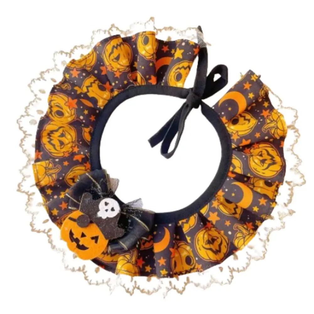 

Creative Halloween Cat Dog Lace Necklace Adjustable Cool Pet Pumpkin Lace Collar Cute Exquisite Pet Bib Scarf Small Medium Pets