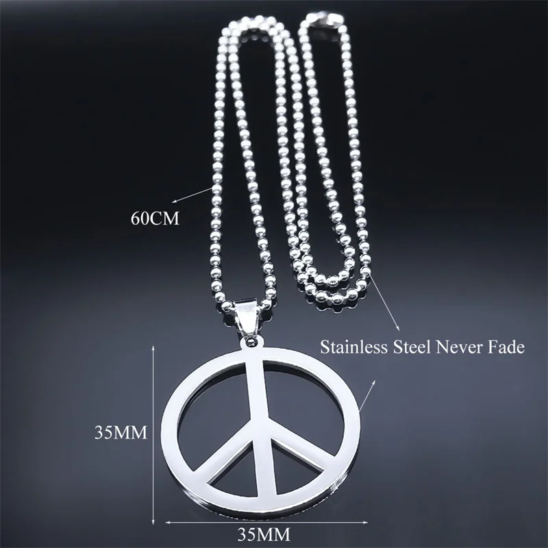 Peace Symbol Stainless Steel Chain Necklaces for Women Unisex Simple Silver Color Necklace Jewelry Women or Men Jewelry N437S02