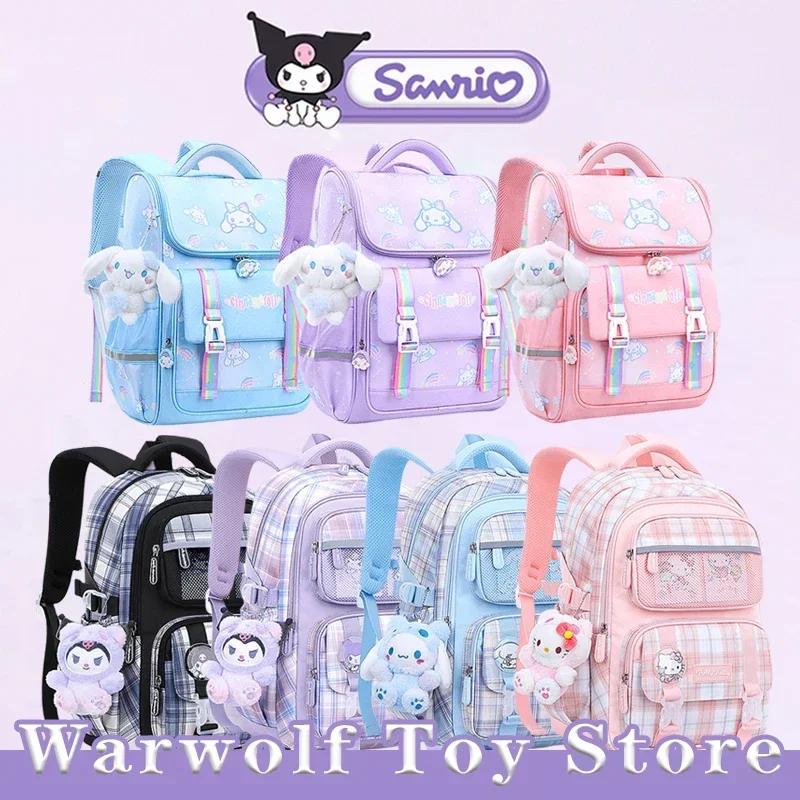 

New Sanrio Kawaii Cinnamoroll Schoolbag Primary School Girls Cartoon Anime Lightweight Protection Shoulder Backpack Kids Gifts