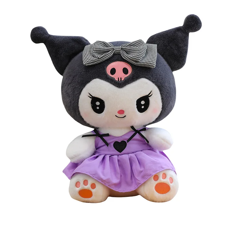 Sanrio Kawaii Kuromi Plush Toy Sweet Heart Cartoon Stuffed Doll in Lolita Dress Cute Devil Kuromi Stuffed Animal Pillow for Kids