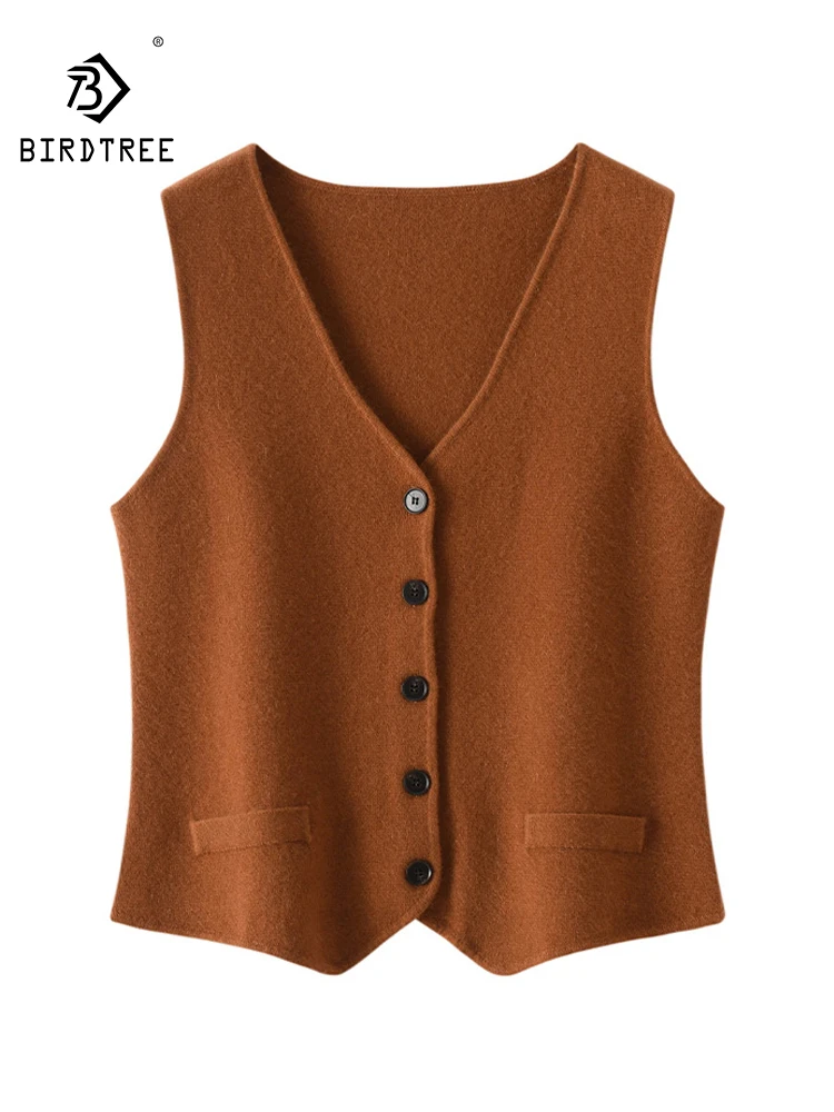 

BirdTree, 100%Pure Cashmere Vest, Women V Neck Sleeveless Solid, Casual Fashion OL Sweater Vest, 2024 Autumn Winter T487131QC