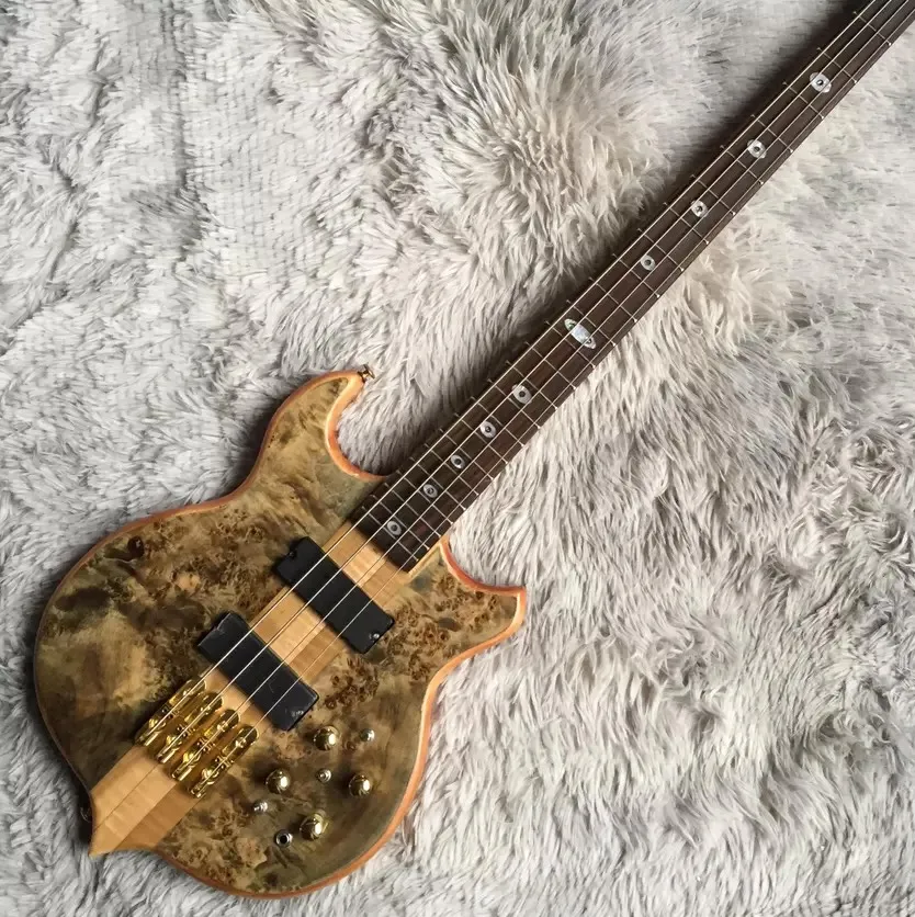 Custom neck through body 4 strings bass guitar