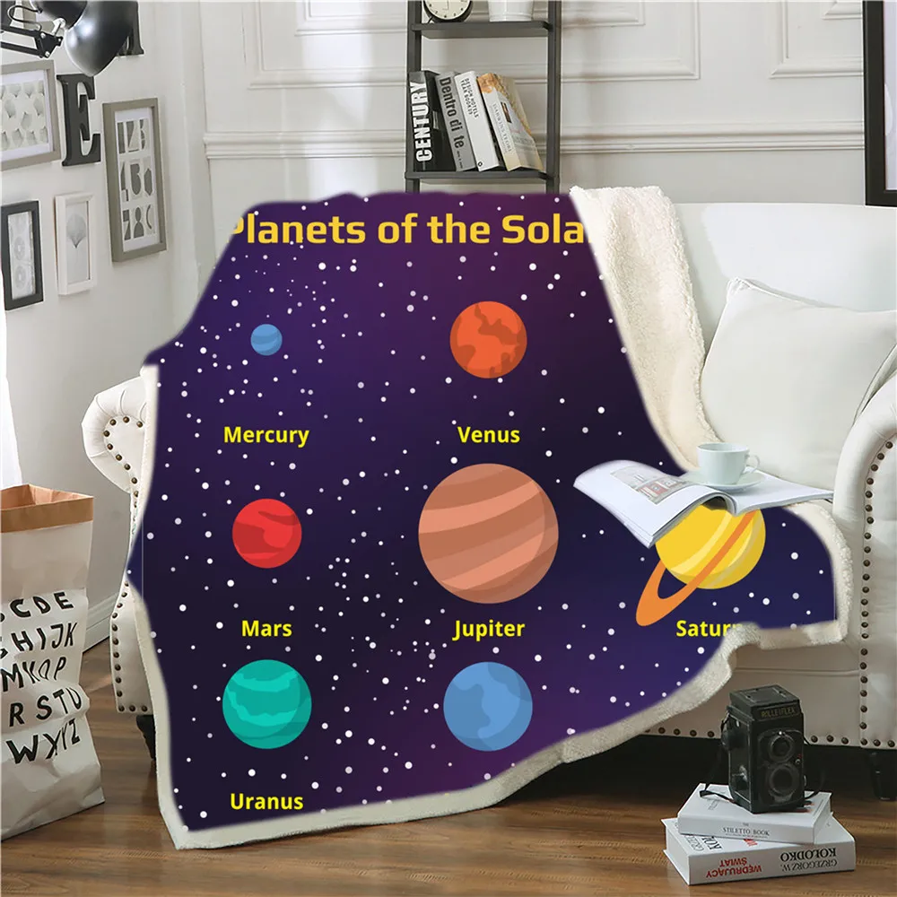 Cosmic Planet Double Layer Lamb Wool Throw Blanket Adult Kids Children Boys Girls Covering Bed Sofa Comfortable Warm Home Decor