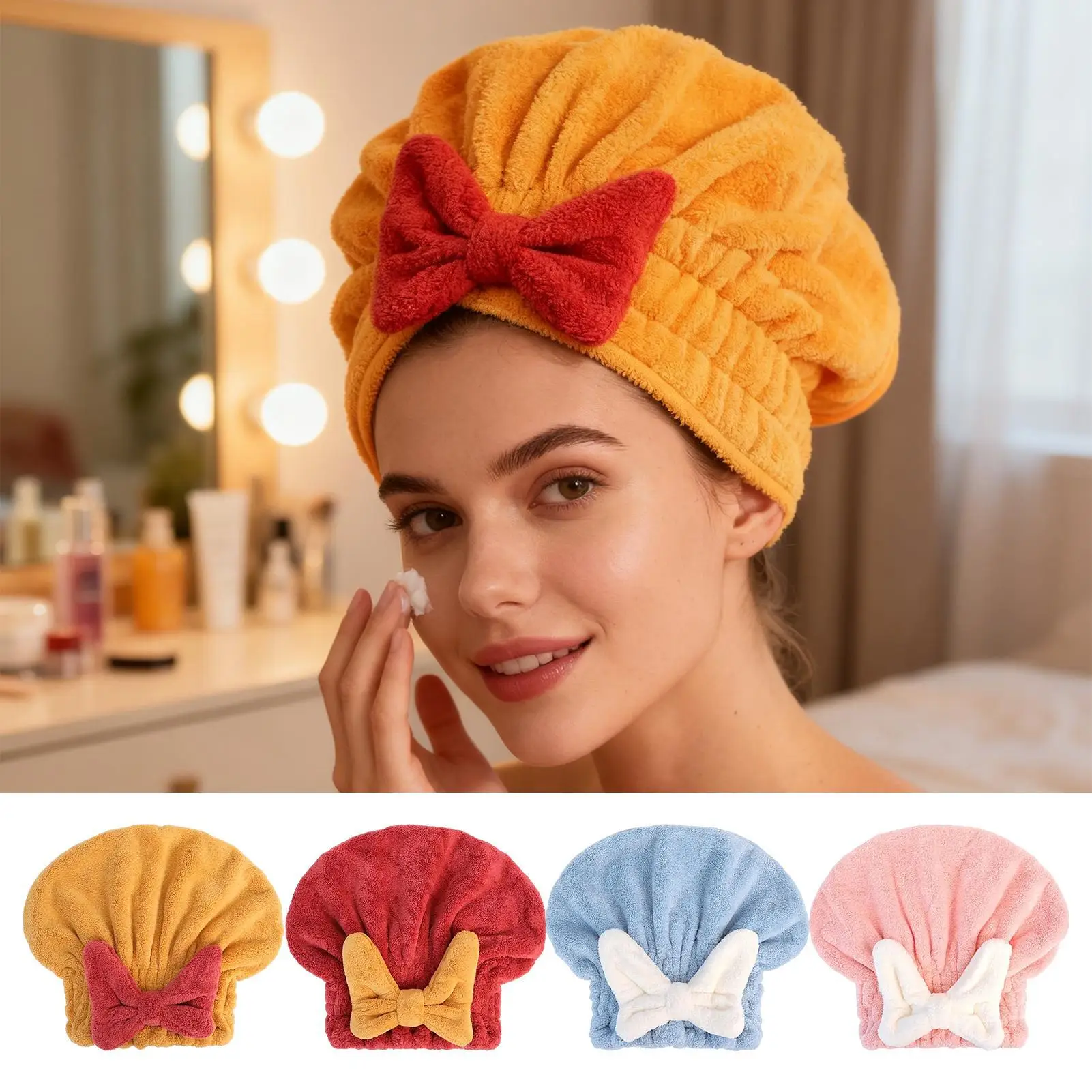 1 Stück Haartrocknungstücher Kopfwickel mit Schleifenknoten Duschhaube Haar Turban HairWrap Badekappe für lockiges langes nasses Haar zum Trocknen von Haaren