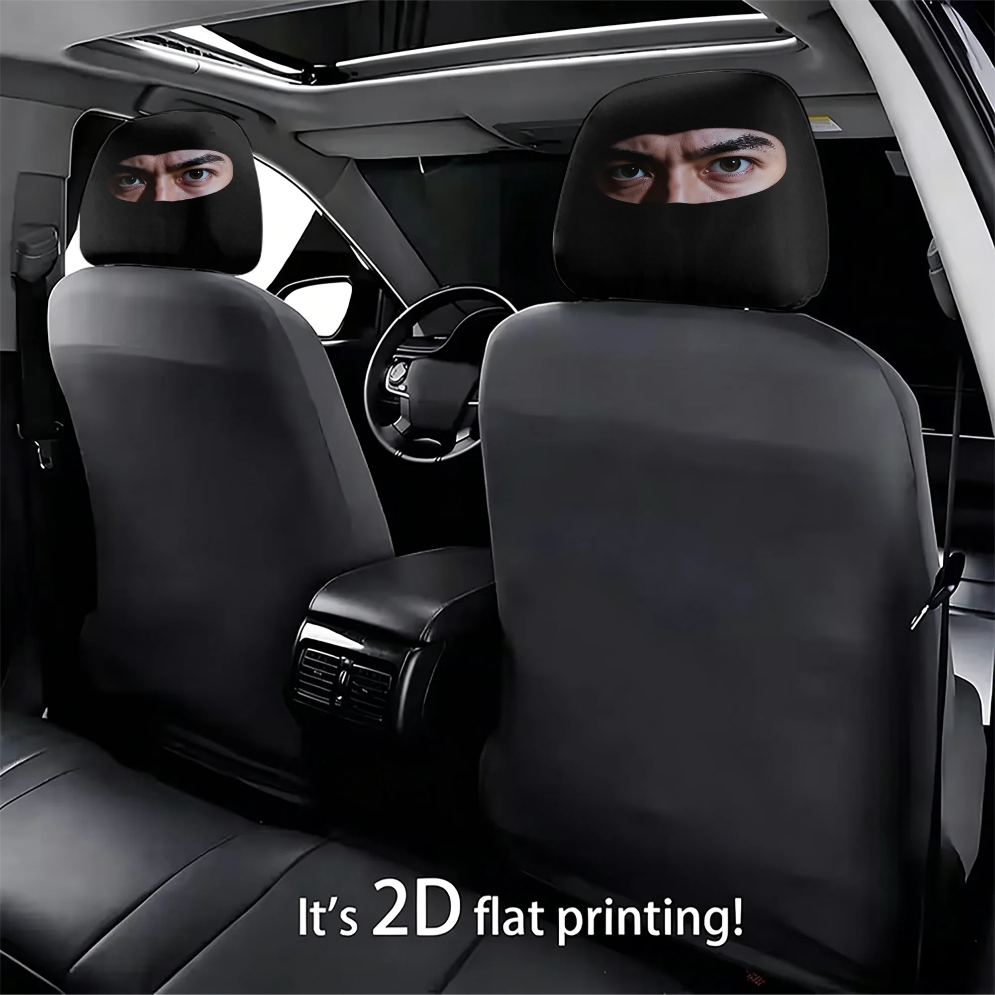 2pcs Ninja Eye Car Headrest Covers—add a cool and mysterious vibe to your car’s interior. Does not include filling. Easy to inst