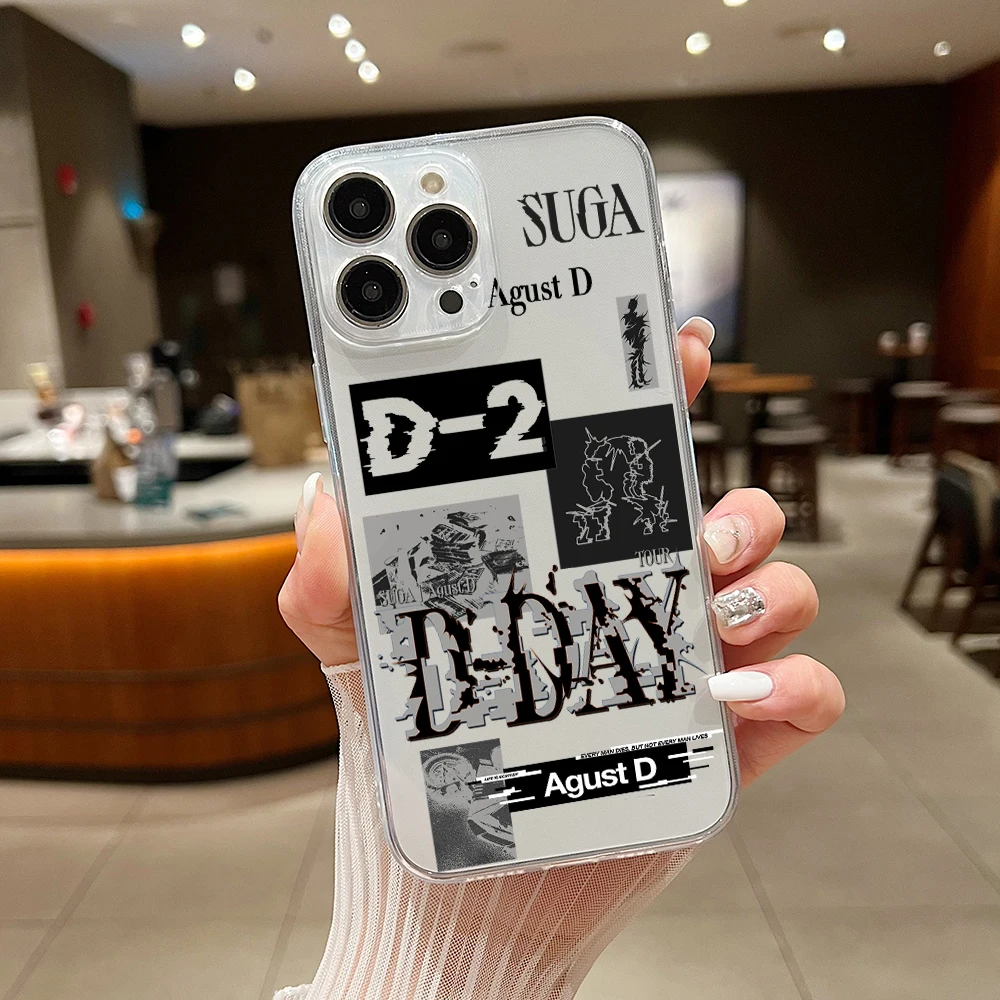 Suga D-DAY Phone Case For iPhone 15 14 13 12 11 Mini Pro Max X XR XSMax 6S 6 7 8 Plus SE20 Transparent Cover