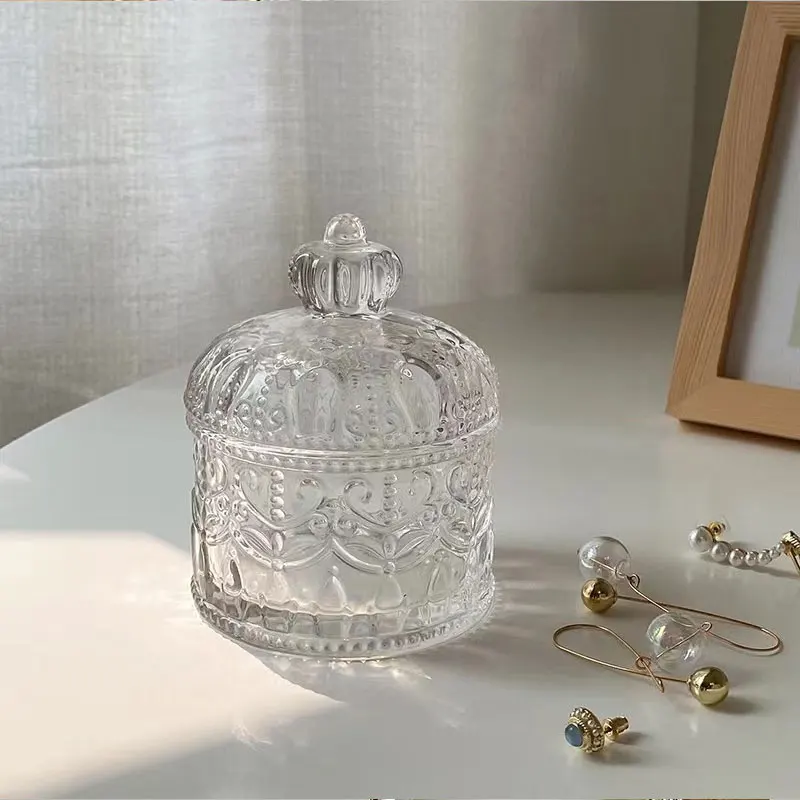 Light Luxury Ins Style Clear Glass Crystal Storage Jar Jewelry Box Vintage Decor Ornament Exquisite Jewelry Storage Organizer