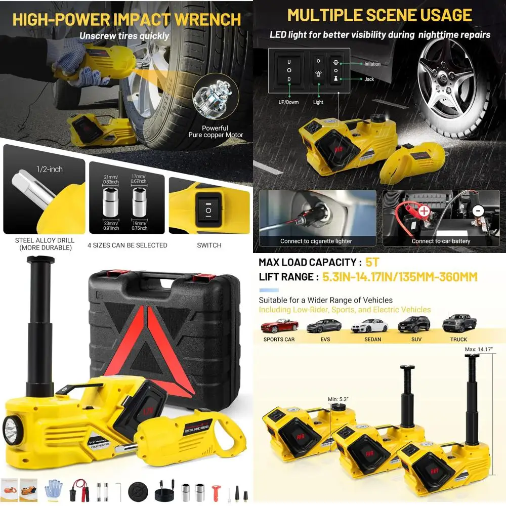 

12V Electric Car Jack Kit with Impact Wrench & Air Compressor, Portable Emergency Tire Change Kit for Vehicles 5.31-14.17 Inch