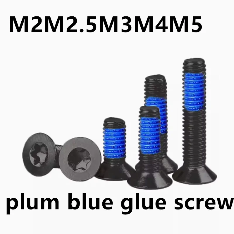 

M1.6M2-M5 stainless steel 304 plum blossom flat head countersunk black screw anti-loose paint treatment spot blue glue screw1173