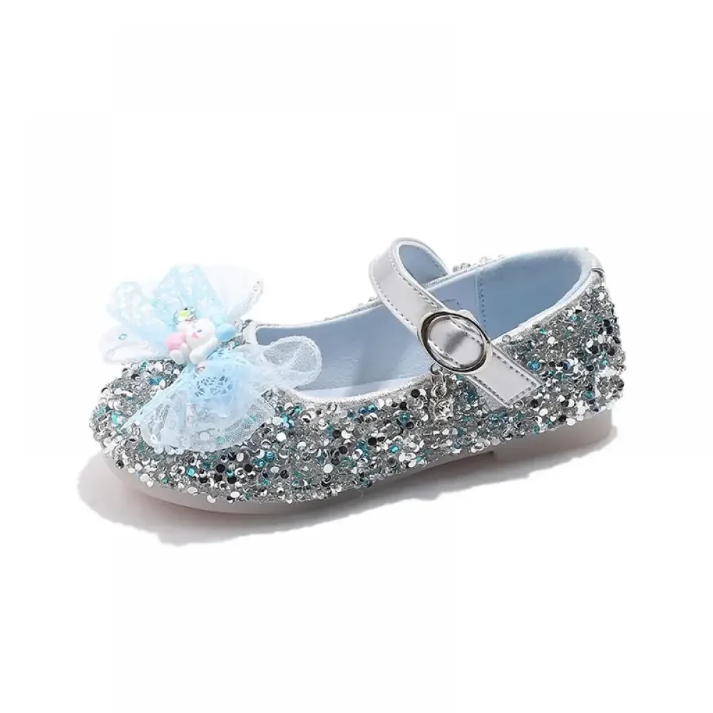 

Girls Leather Shoes Soft PU Leather Flats Kids 2025 Spring New Mesh Bow Girl Beading Spring Autumn Girls Party Princess Shoes