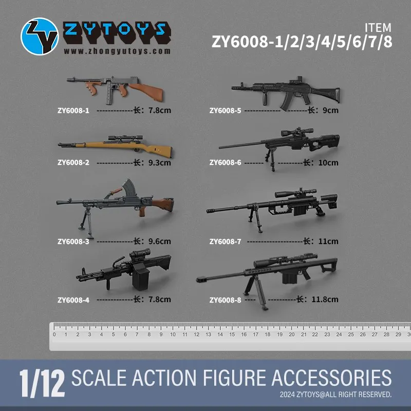 

ZYTOYS ZY6008 1/12 GunModel Set M1928 98K Sniper Rifle Bren MK43 AK74M MK13 M200 M82A1 Model for 6'' Soldier Action Figure Dolls