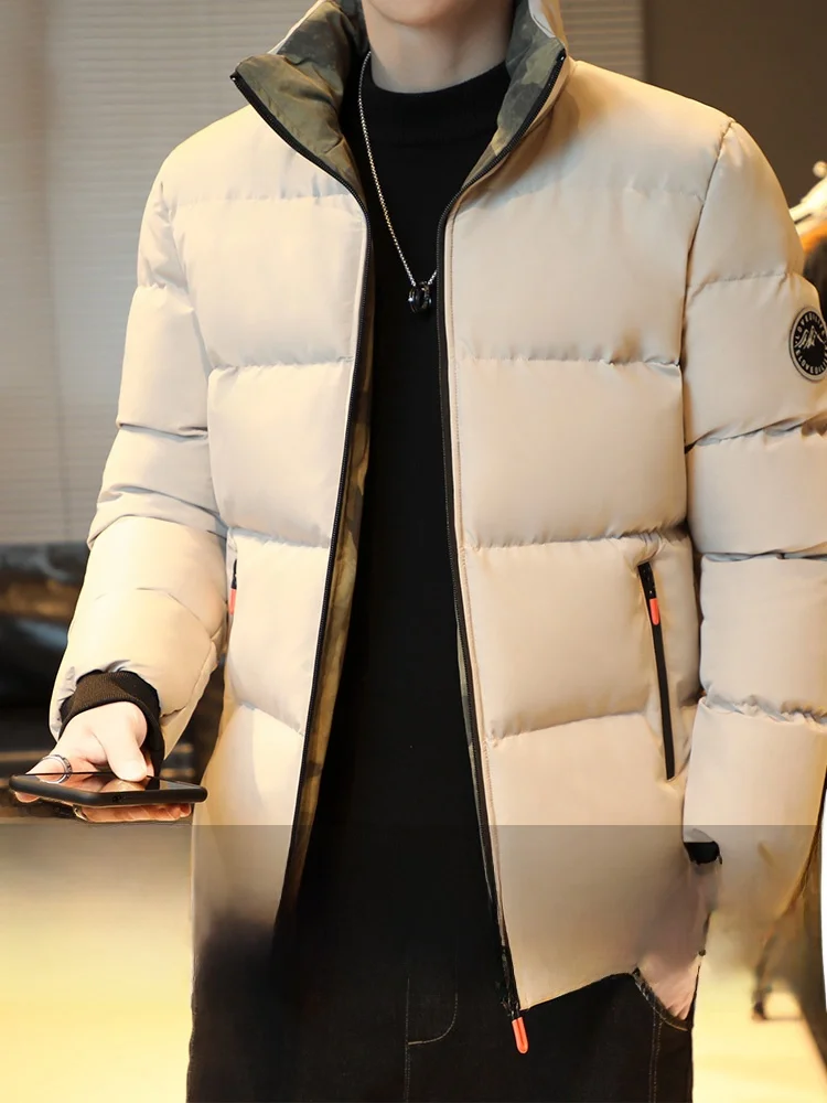 Men's down Jaet Thiened Winter Coat Loose Fit Warm Stand Collar Padded Coat Youth Faion Polyester Fiber ort Sle