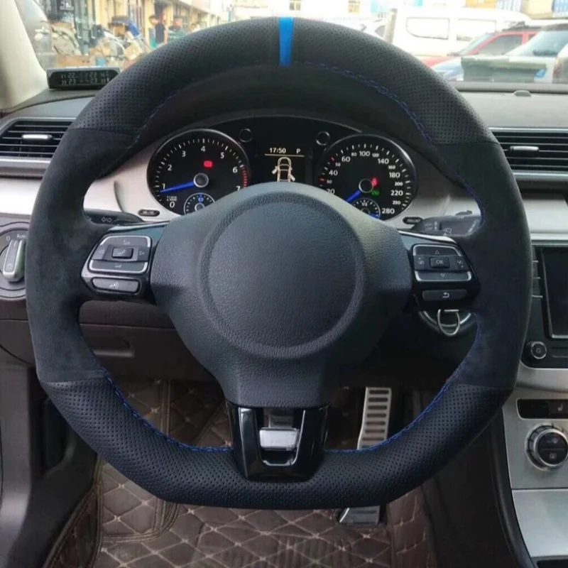 

Hand-Sewn Suede Car Steering Wheel Shangku Golf 7 Golf 6 Golf 8 Interior Accessories Steering Wheel Cover For Volkswagen Tiguan
