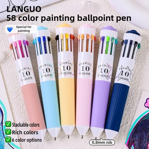 Imagen 2 del producto LANGUO-Bolígrafo de 88/10 colores, 0,8mm, prensa de agarre suave de dibujos animados para dibujar, bolígrafo de escritura Multicolor, suministros escolares de oficina