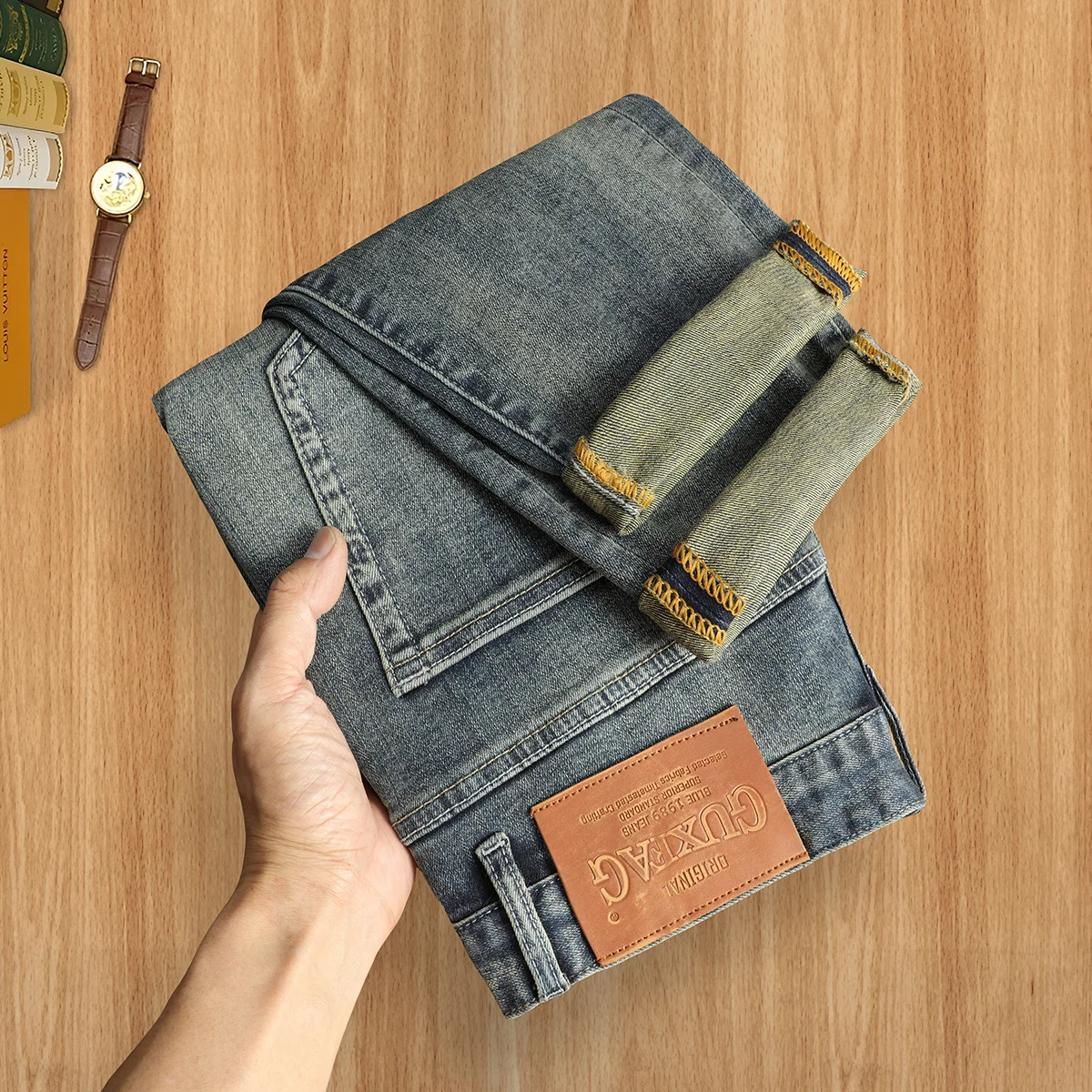 

Классические мужские джинсы в стиле ретро, ​​прямые эластичные джинсы слим-фит, весна-лето, новый стиль, европейская версия, повседневные универсальные эластичные брюки