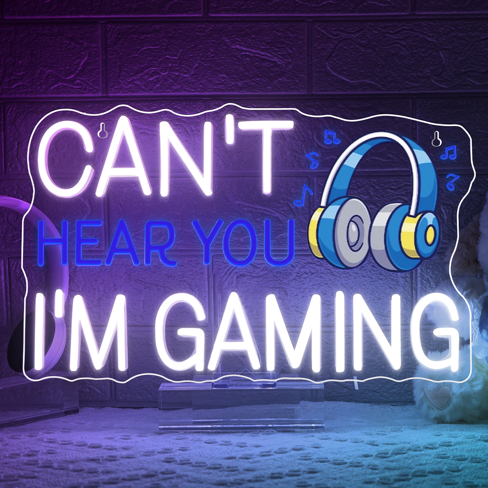 

Наушники Can't Hear You I'm Gaming с неоновой вывеской для декора стен 5/12 В USB с регулируемым переключателем для спальни, игровой комнаты, человеческая пещера