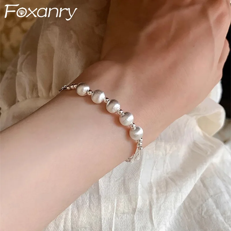 Foxanry Silver Color Scrub Ball Geometric Bracelet For Women Girls New Fashion Simple Elegant Personality Birthday Jewelry Gifts