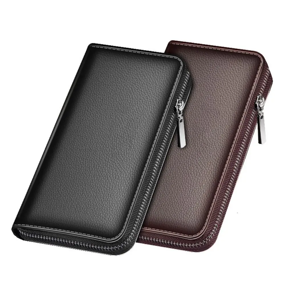 Fashion Zipper Long Wallet Luxury Mens Large Capacity Retro PU Leather Card Bag Multi-Card Coin Purse Men Wallet