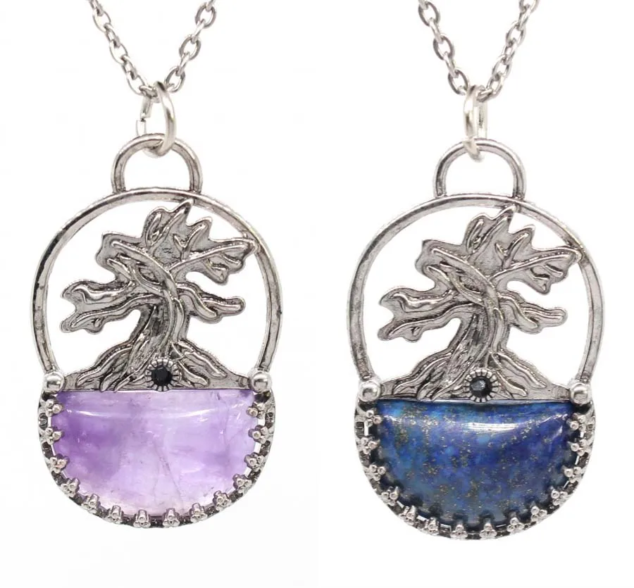 Amethyst Crystal Dragon Stone Pendants Necklace For Women Men Natural Rose Quartz Lapis Lazuli Crystal Stone Pendant Jewelry