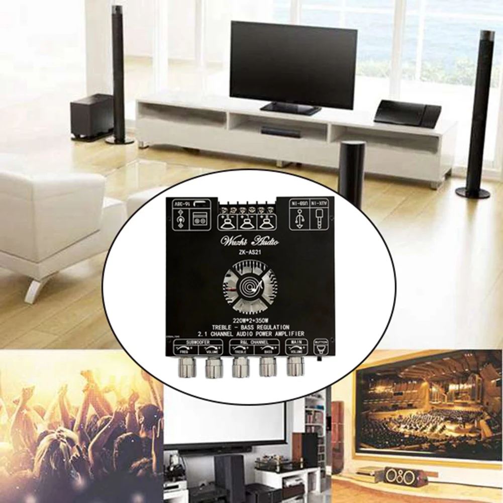 ZK-AS21 Digital Bluetooth Audio Amplifier Board Subwoofer 220Wx2 + 350W 2.1Channel TPA3255 Audio Power Amplifier Tech