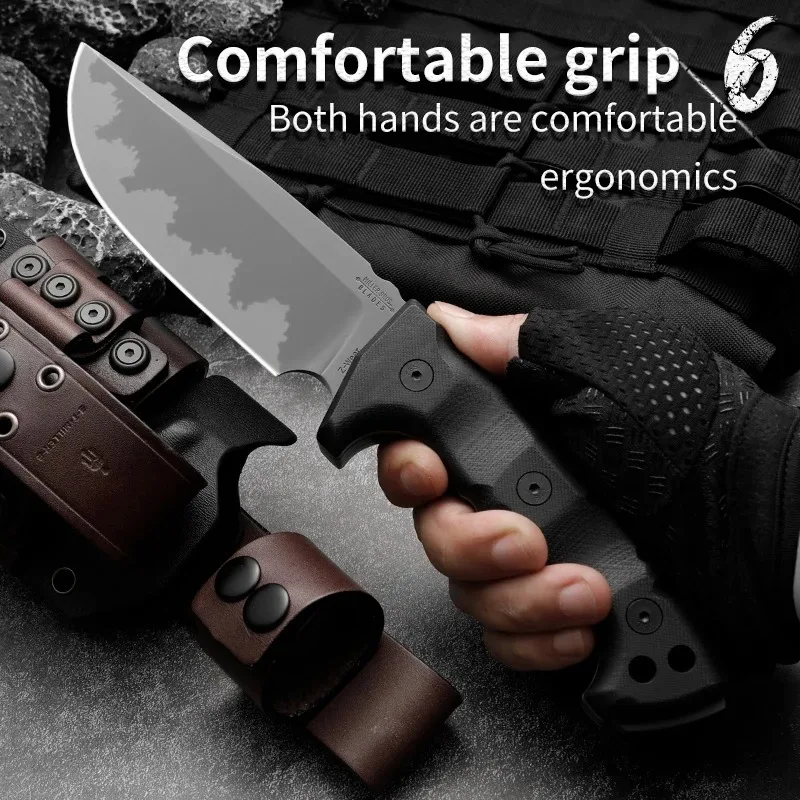 1pc Heavy Duty Outdoor Hunting Knife, High Hardness Camping Knife, Fixed Blade Military Rescue Knife, Hiking Survival Knife