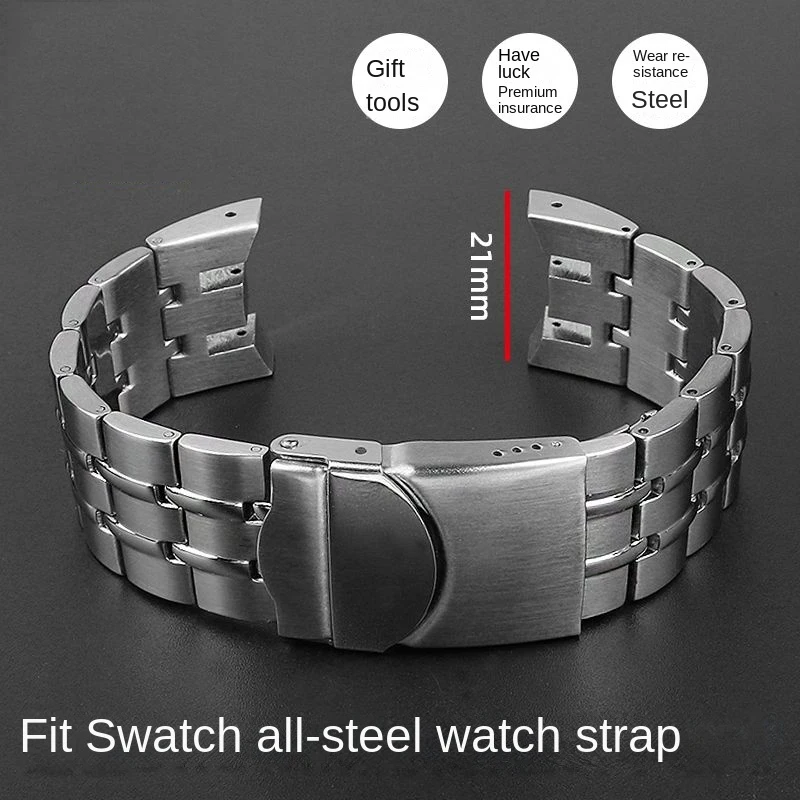 Curved End Toothed Steel Watchband for Swatch Flyback YRS403 YRS402 YRS412 YRS426 YRS402G Stainless Steel Watch Chain Strap 21mm