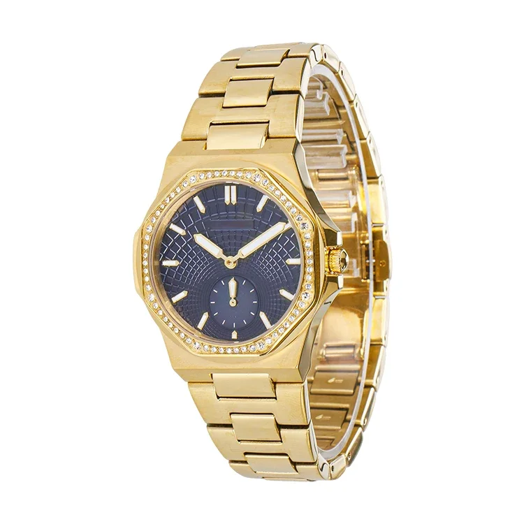 Gold Band Stainless Steel Watch For Man Imported Quartz Movement Premium Watch Black Dial Luminous Diamond Watch