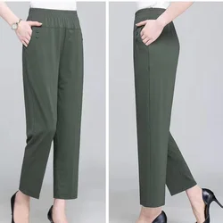 Pantalones largos de algodón para mujer de mediana edad, pantalón fino con cintura elástica, holgado, ropa para madre, primavera y verano, 2022