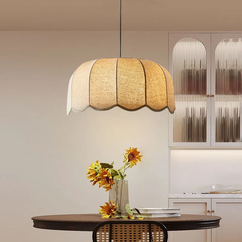 

Farmhouse Flower Pendant Light Fabric Shade Hanging Lamp with E27 Base Adjustable height Ceiling Light Hotel Shop Dining Room