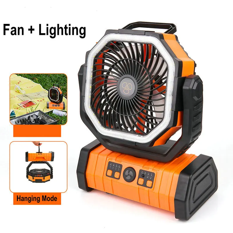 

New 20000mAh Battery Operated Portable Fan,Rechargeable Desk/Camping Fan with LED Light and Hook, Outdoor Fan for Tent Car Trip
