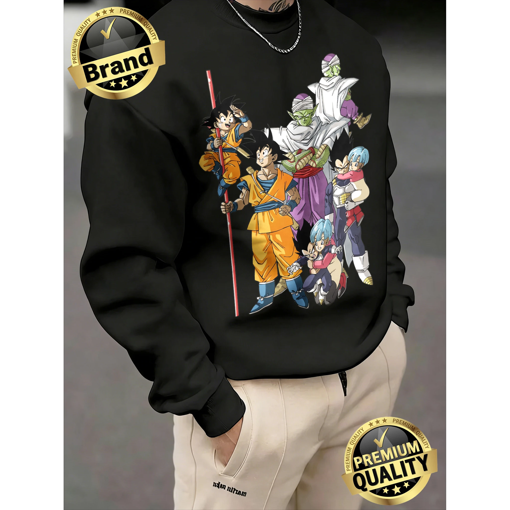 

Свитшот «Драгон Болл» в стиле ретро, весна-осень 2026, 100% хлопок, круглый вырез, принт с Гоку и друзьями, оверсайз, повседневный спортивный топ свободного кроя