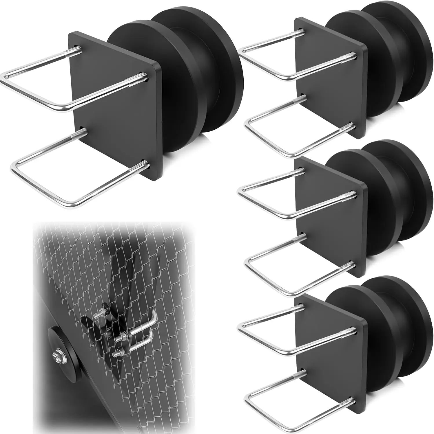 4 Pack Nylon Cantilever Rollers, Heavy-Duty Sliding Gate Roller Kit, for 4" Square Post x 2" Chain Link Fence Gate Frame, Cantil