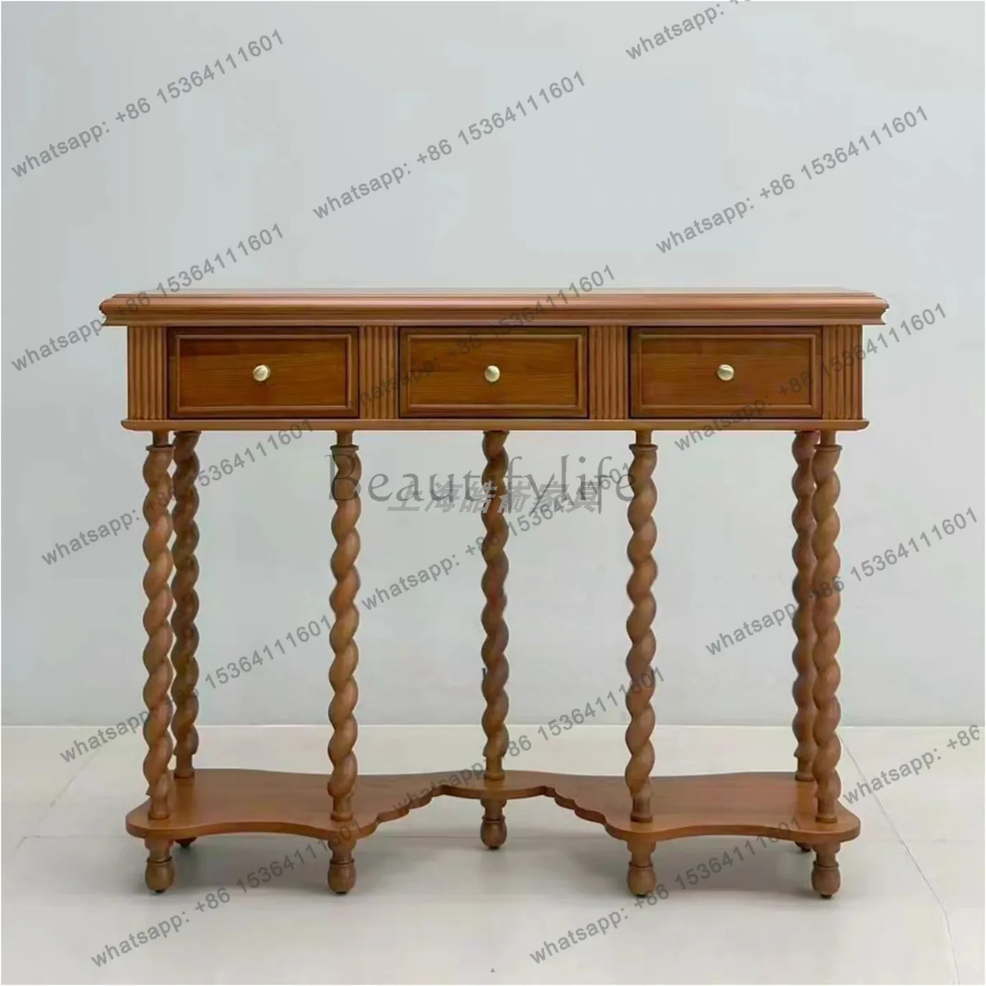 XX. French medieval style entry solid wood entrance table against the wall, American decorative end view table