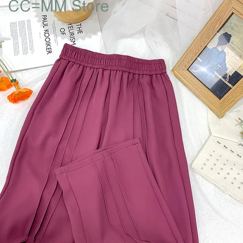 New Office Ladies Pants for Women Elastic Waist Summer Korean Fashion Casual Loose High Waist Elegant Wide Trousers