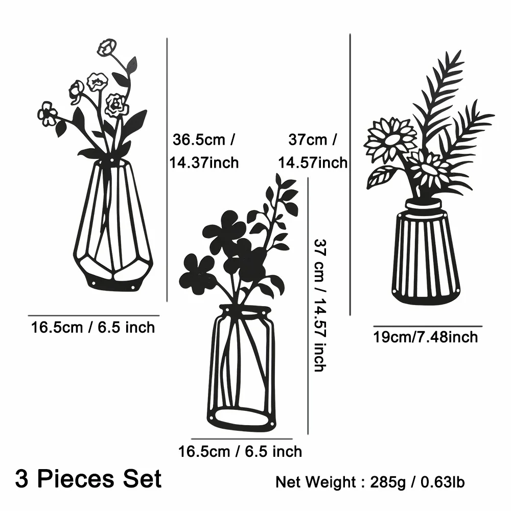 Metal Vase Signs Silhouette Cutout Black Wall Art Plaque Bedroom School Shopping Stores House Decoration Home Decor