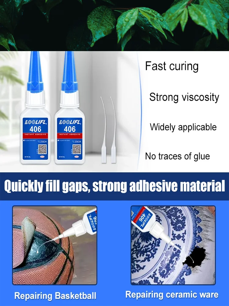 Nouveau et mis à jour 406 Super Acrylate Adhesive, séchage instantané en 5 secondes, imperméable à l'eau, bonne stabilité, outil de collage complet. Applicable au bois, plastique, céramique, métal,