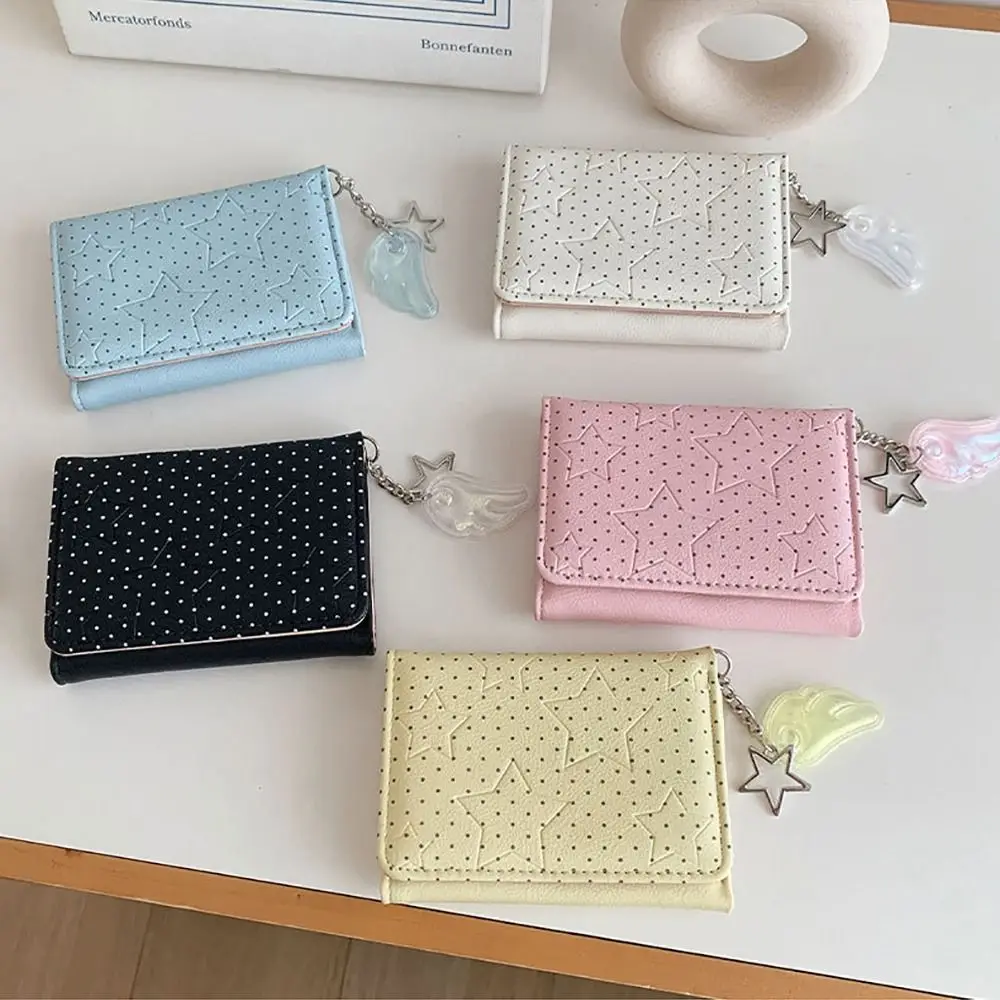 Fashion Y2K Tri-fold Wallet Wing Pendant Star Dot Coin Purse PU Multicolor Card Holder Daily Use