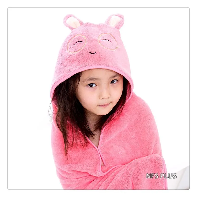 Cute Hooded Bath Towel Poncho Robe For Kids Children Velvet Pink Rabbit Yellow Duck Cyan Bear Travel Beach Towels Baby Bathrobe