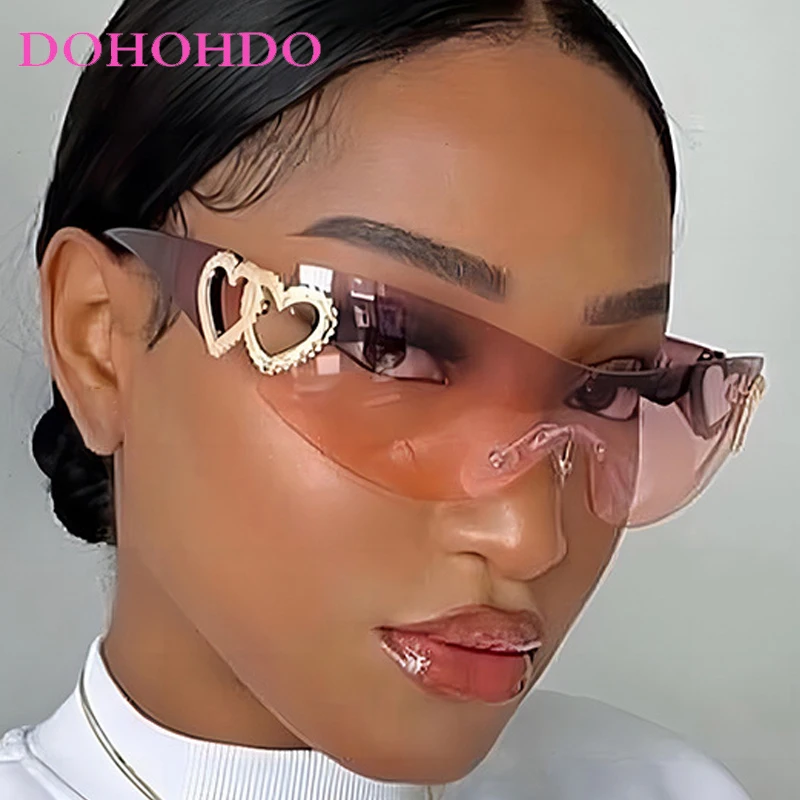 

Rimless One Piece Heart Shape Decorative Sunglasses Women Men Punk Fashion Design Outdoor Travel Street Photography Shades UV400