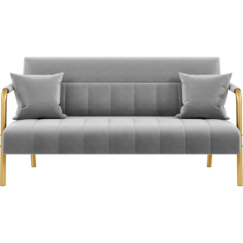 

56.5" W Modern Sofa Small Sofa Luxurious Velvet Fabric Couch with Gold-Tone Metal Arms and Legs for Living Room, Home Office, S