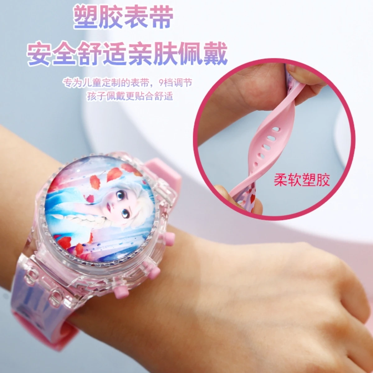 Elsa  Kid Cartoon Cool Ptojection Watch Unicorn Princess Elsa Flash Electronic Digital Student Toy Clock