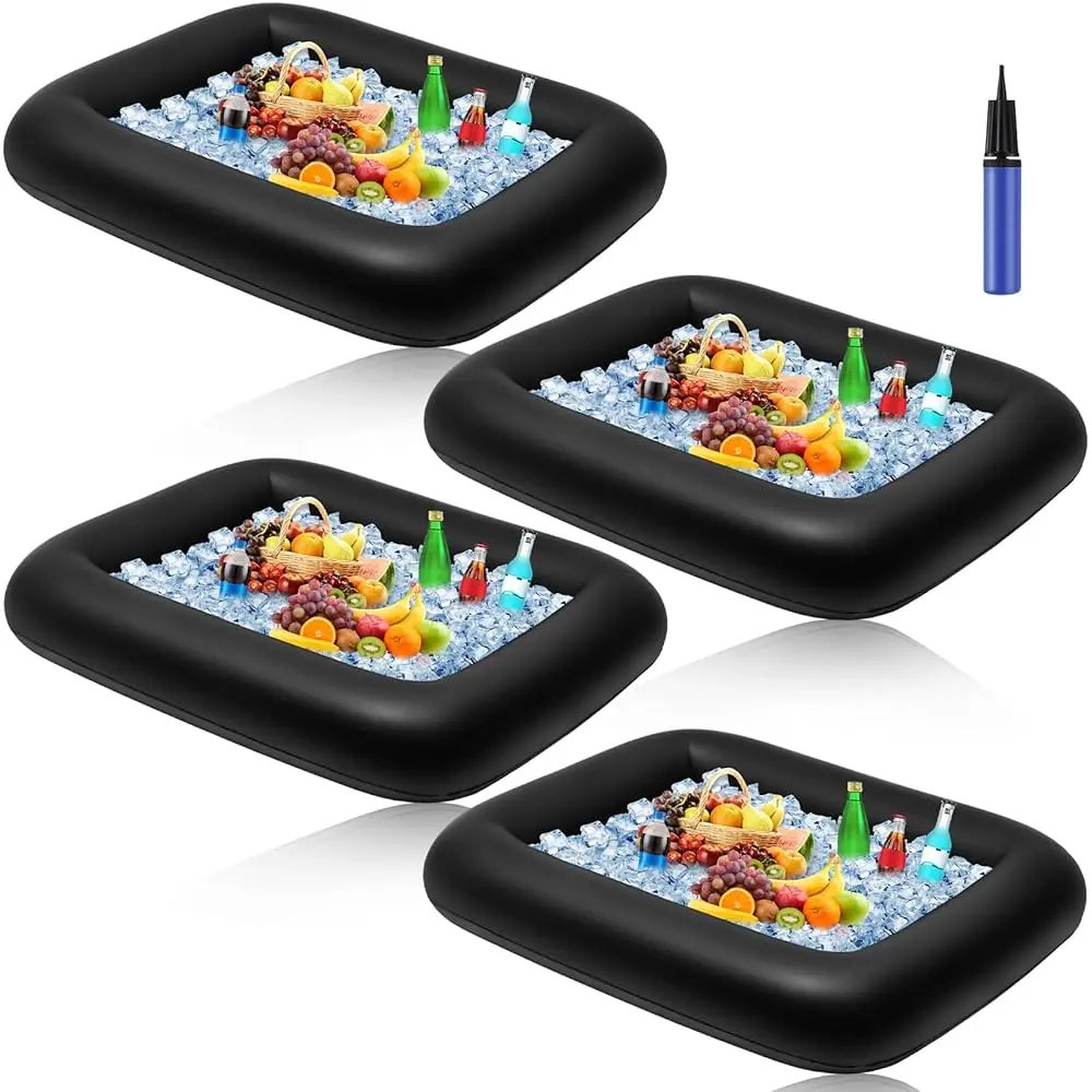 

4 Pcs Summer Inflatable Serving Bar And A Hand Pump Ice Buffet Serving Tray Inflatable Cooler With Drain Plug Picnic Supplies