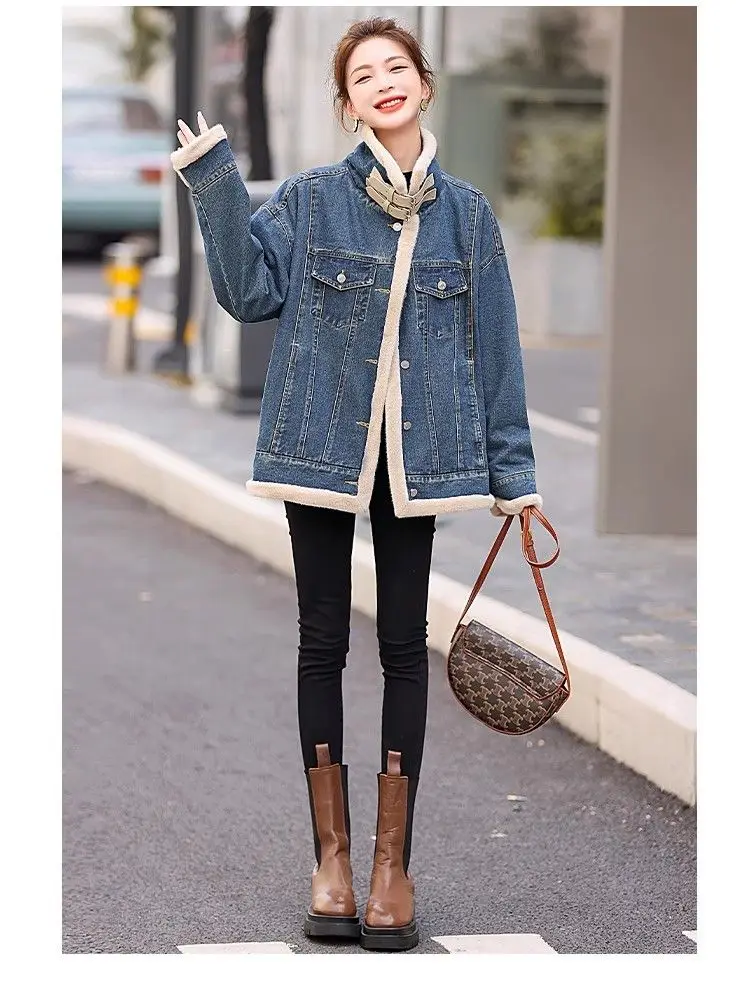 Denim Coats Long Fur Plush Womens Autumn Regular Fit Modern Business Casual City Commuting Anti-Wrinkle Stretchy Comfortable Y2K
