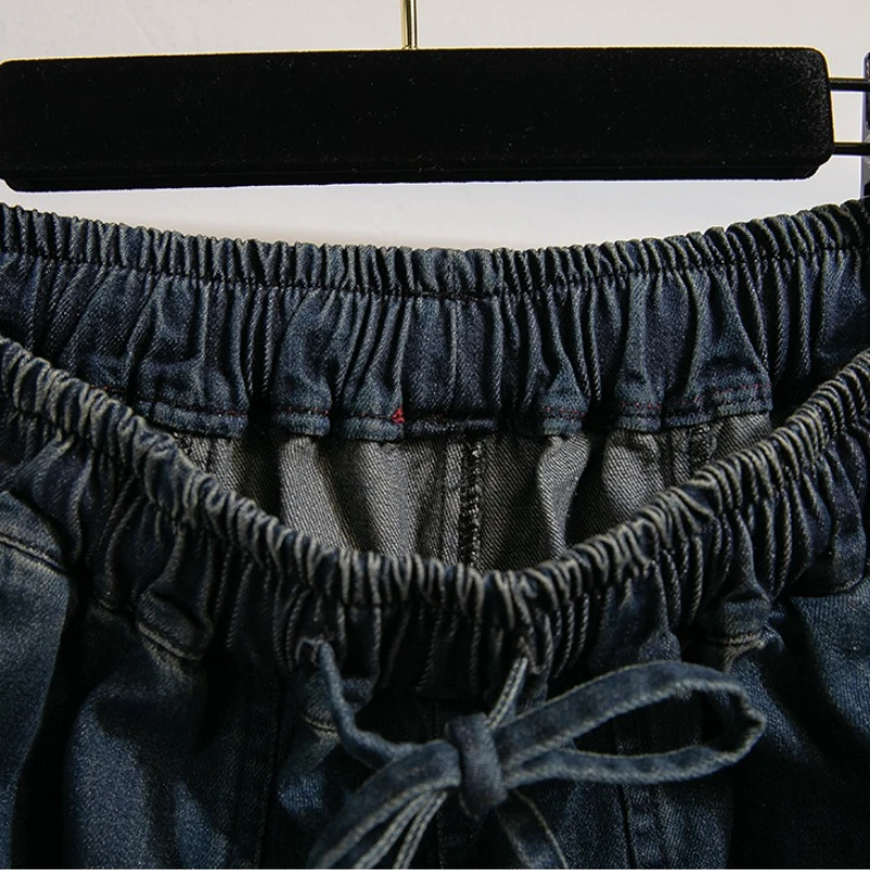 Mulheres 2025 nova chegada alta cintura elástica perna larga solta calças jeans plus size jeans estilo coreano tamanho grande jeans